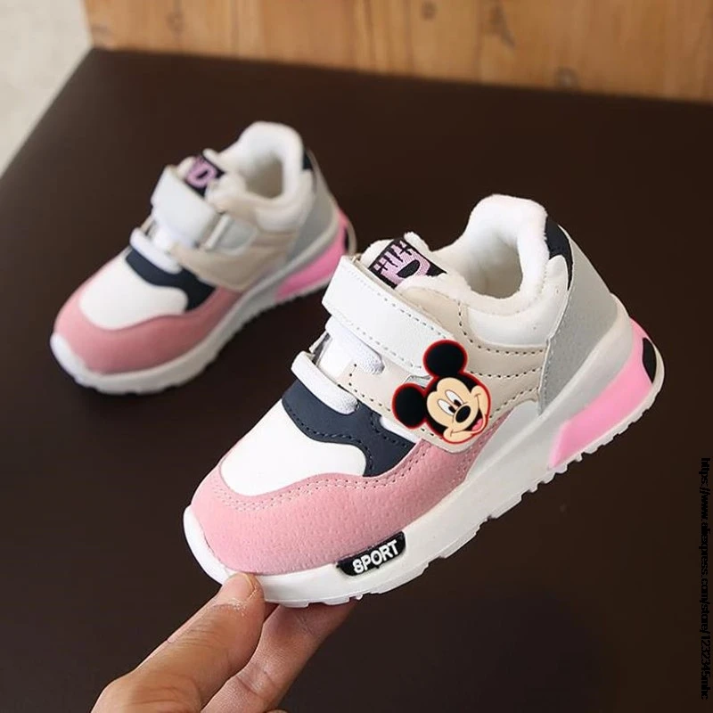 

Girls Boys Mickey Sport Shoes Children's Snow Boots winter Kids Minnie soft non-slip cotton-padded shoes kids warm fur sneakers