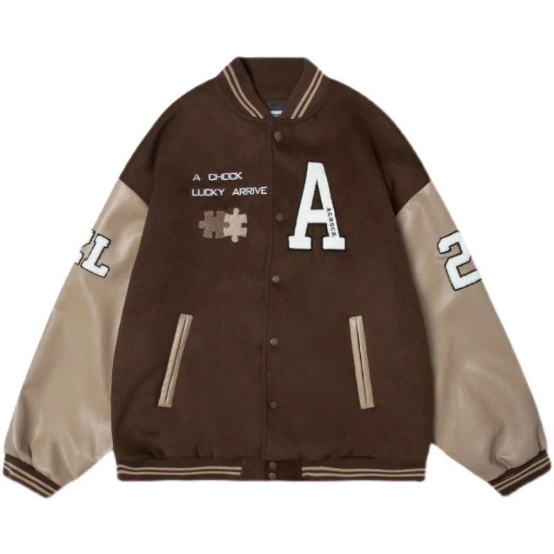 

A Letter Print Spring Autumn Varsity Style Baseball Uniform Men Women Bomber Jacket Fashion Retro Streetwear Oversized Coats
