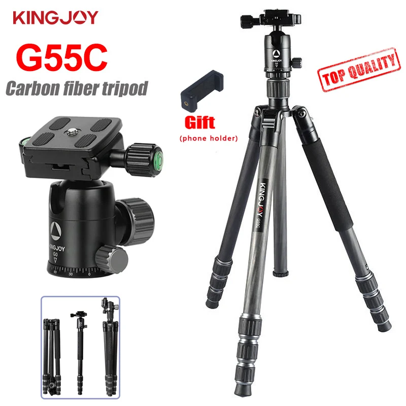 KINGJOY G55C Professional Carbon Fiber Tripod For Digital Camera Flexible Monopod Top Quality Camera Stand With G0 Ball Head