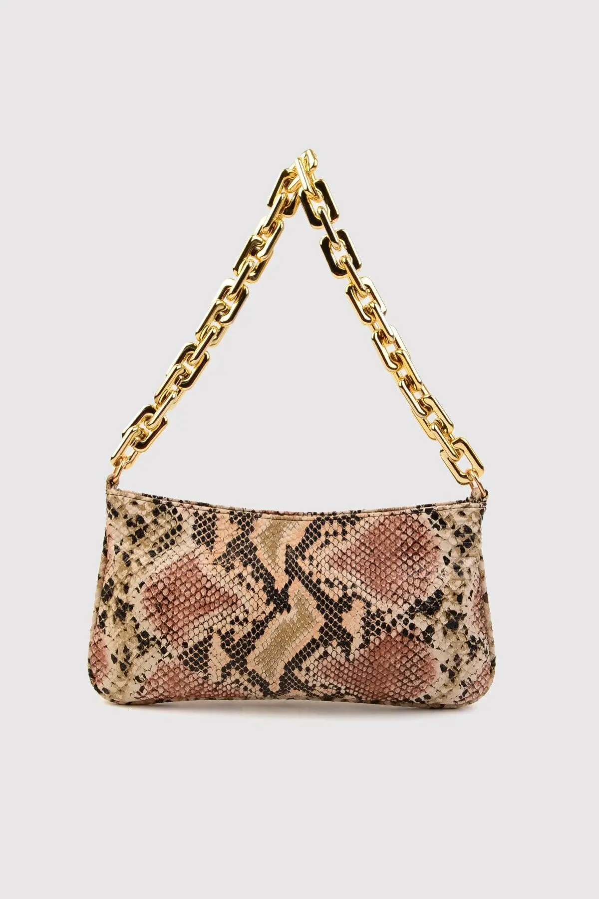

2021 New Trend Chain Handle Detailed Faux Leather Bag Snake Skin Baguette Women Casual Handbag Quality Fashion 3colors Trend