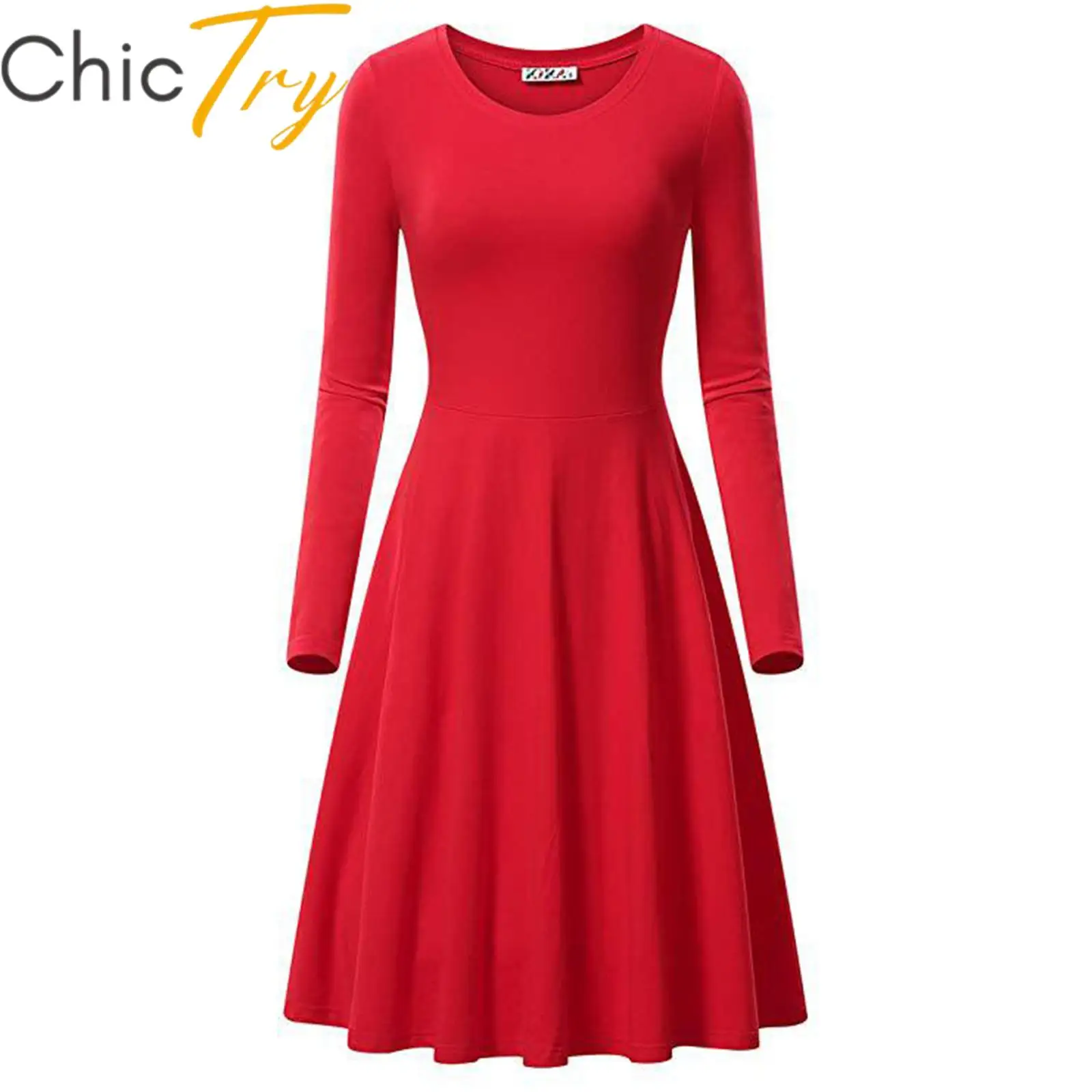 

Женское Повседневное платье с длинным рукавом, Клубная одежда для вечерние НКИ, осенняя Домашняя одежда, однотонные Расклешенные платья ми...