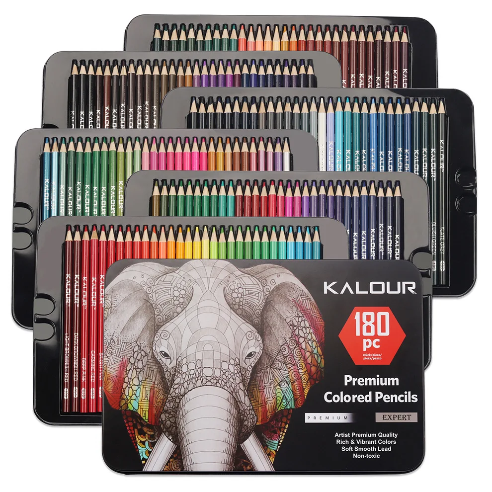 KALOUR 72/120/180 Colors Metal Box Coloured Pencils Oil Based Assorted Colours pencils Artists Blending Layering Shading