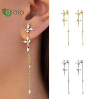 925 sterling silver needle metal chain fringe flower earrings for women elegant long stud earrings wedding high luxury jewelry