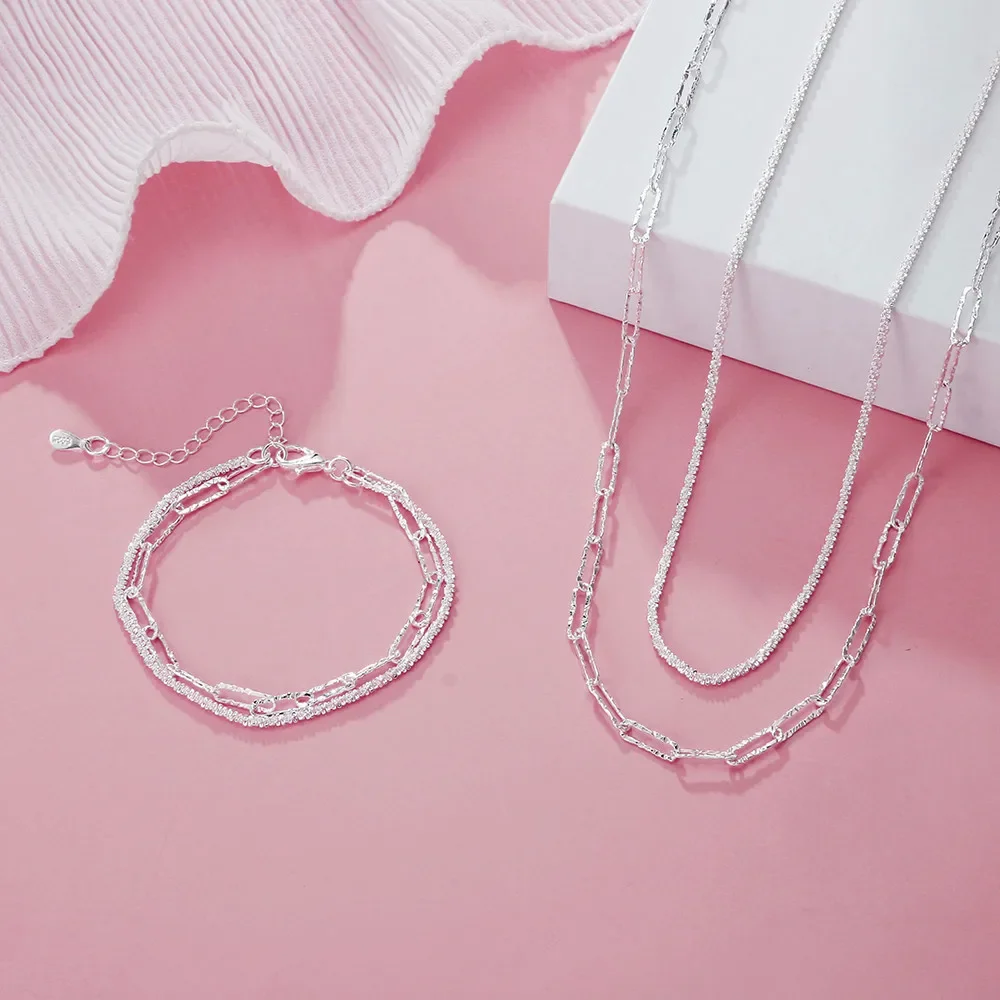 

JewelryTop 925 Sterling Silver Charm Bracelets Necklaces for Women Fashion Designer Party Wedding Engagement Jewelry Sets