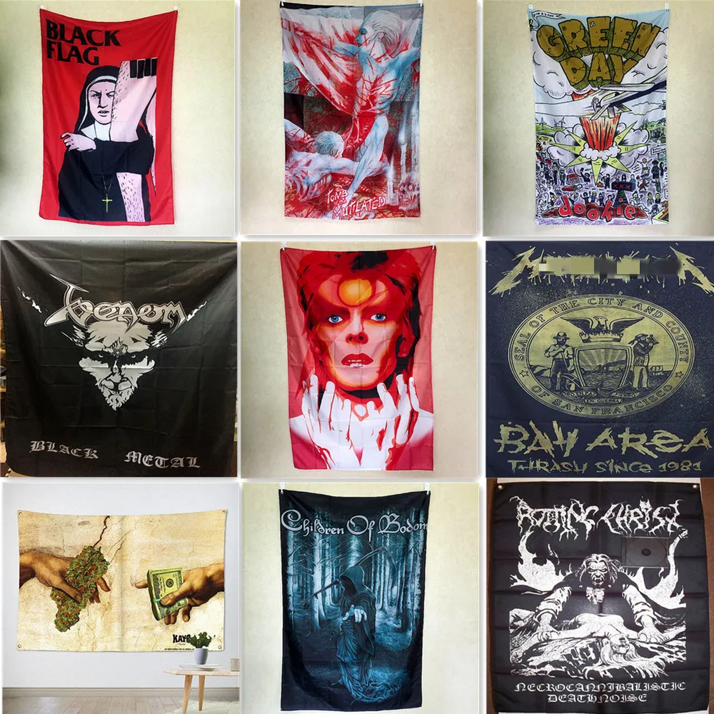 

Rock Band Poster Tapestry Vintage Wall Art Decorate Banners Mural Punk Death Metal Music Flag Wall Painting Home Decor Stickers