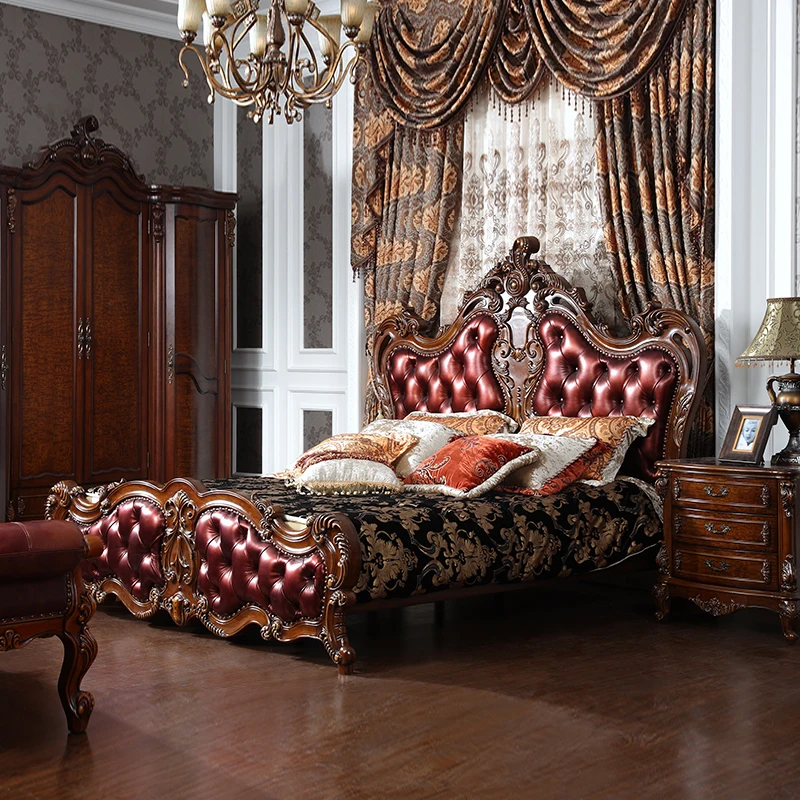 

Пользовательская Европейская кровать американская кровать французская кровать Кожаная двойная кровать Главная спальня большая кровать Свадебная кровать однотонная деревянная кровать
