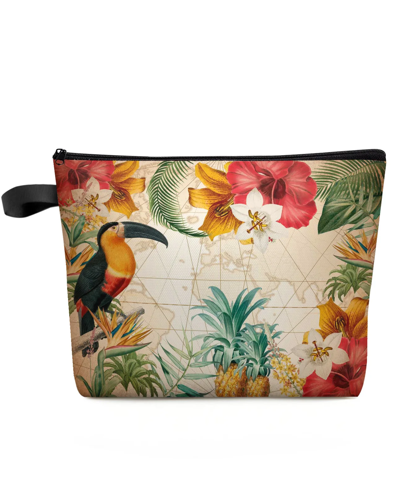 

Toucan Flower Fruit Pineapple Map Makeup Bag Pouch Travel Essentials Women Cosmetic Bags Toilet Organizer Storage Pencil Case