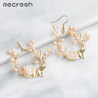 mecresh korean fashion flower round earrings for women bridal pink simulated pearl drop earrings 2022 wedding jewelry eh2005