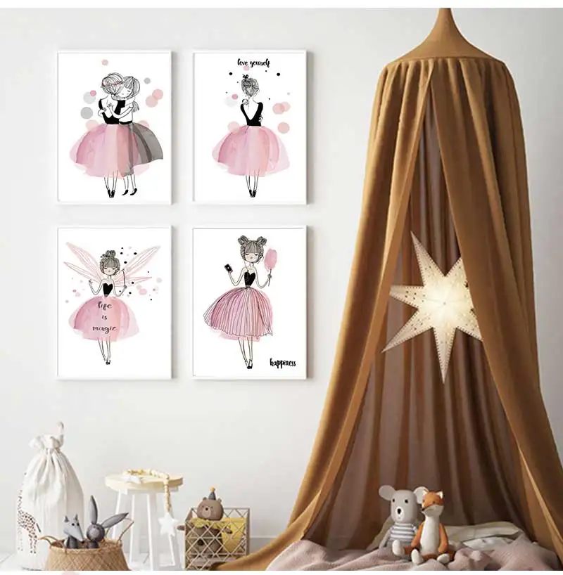 Симпатичная мультяшная девушка холст Художественная печать плакат для детской