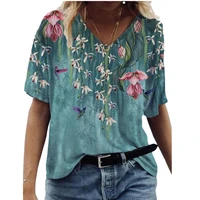 3xl oversized women summer tops 2021 new short sleeve v neck loose casual t shirt ladies 3d floral print tee top plus size