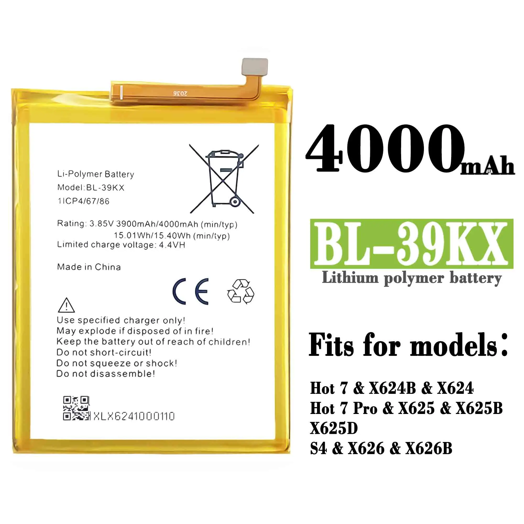 compatible for infinix x624hot 7x625hot 7 pro s4 x626 bl 39kx 4000mah phone battery series free global shipping