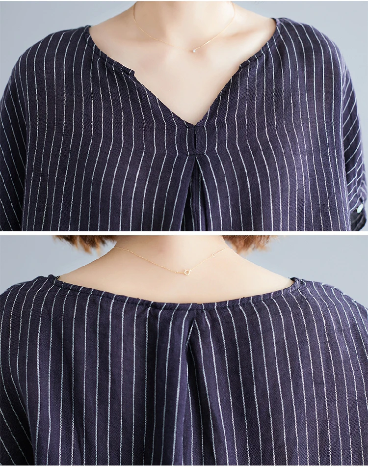 Oladivi Oversized Short Sleeve Cotton Linen Striped Blouses Women Summer 2022 New Casual Loose Shirts Girl Big Tops Tunic Blusas |