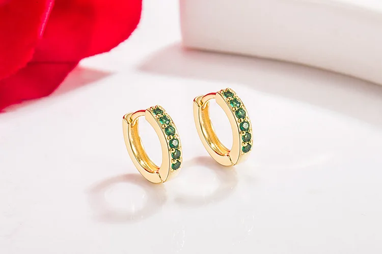 14K Gold emerald Jewelry Stud Earrings for Females Single Row Full Drill Buckle Aros Mujer Oreja Real 14 K Yellow Gold Orecchini images - 6
