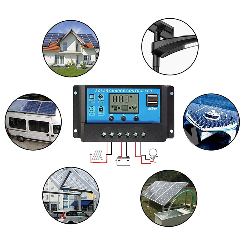 Солнечный Контроллер 12 В/24 В 10 А-30 А 100 ШИМ Регулятор С ЖК-дисплеем Двойной Выход USB
