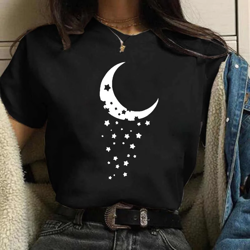 

Fashion Moon and Star Women T Shirt Harajuku 90s Funny Summer Short Sleeve T-Shirt Kawaii Printed Top Tee Female Clothes