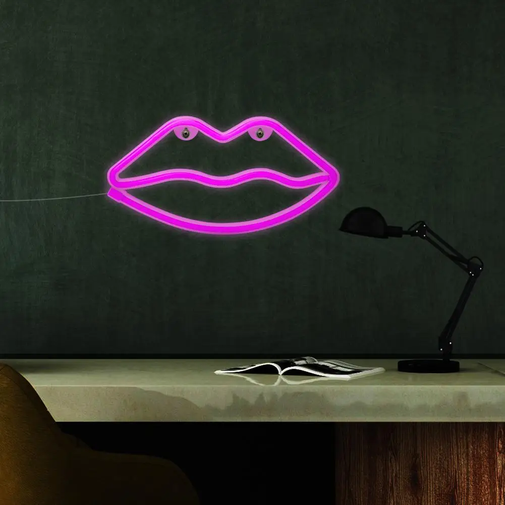 

LED Lip Shaped Night Lights Battery Operated Eco-Friendly PVC Neon High Transmittance Lights for Festival Room Decorations