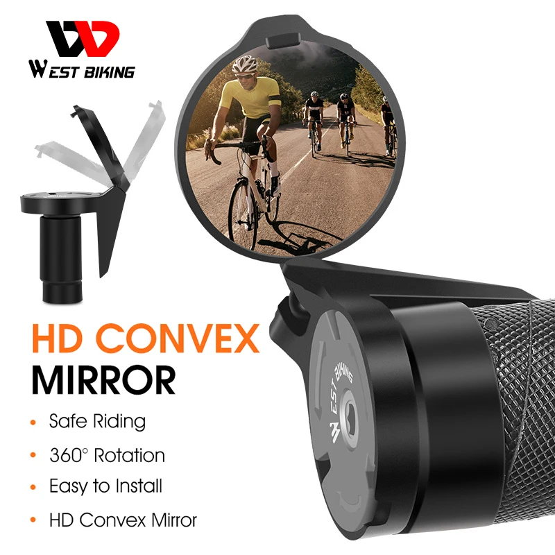WEST BIKING Bicycle Rearview Mirror Handlebar End Mirror Small Convex Cycling Mirror 360 Flexible MTB Road Bike Accessories