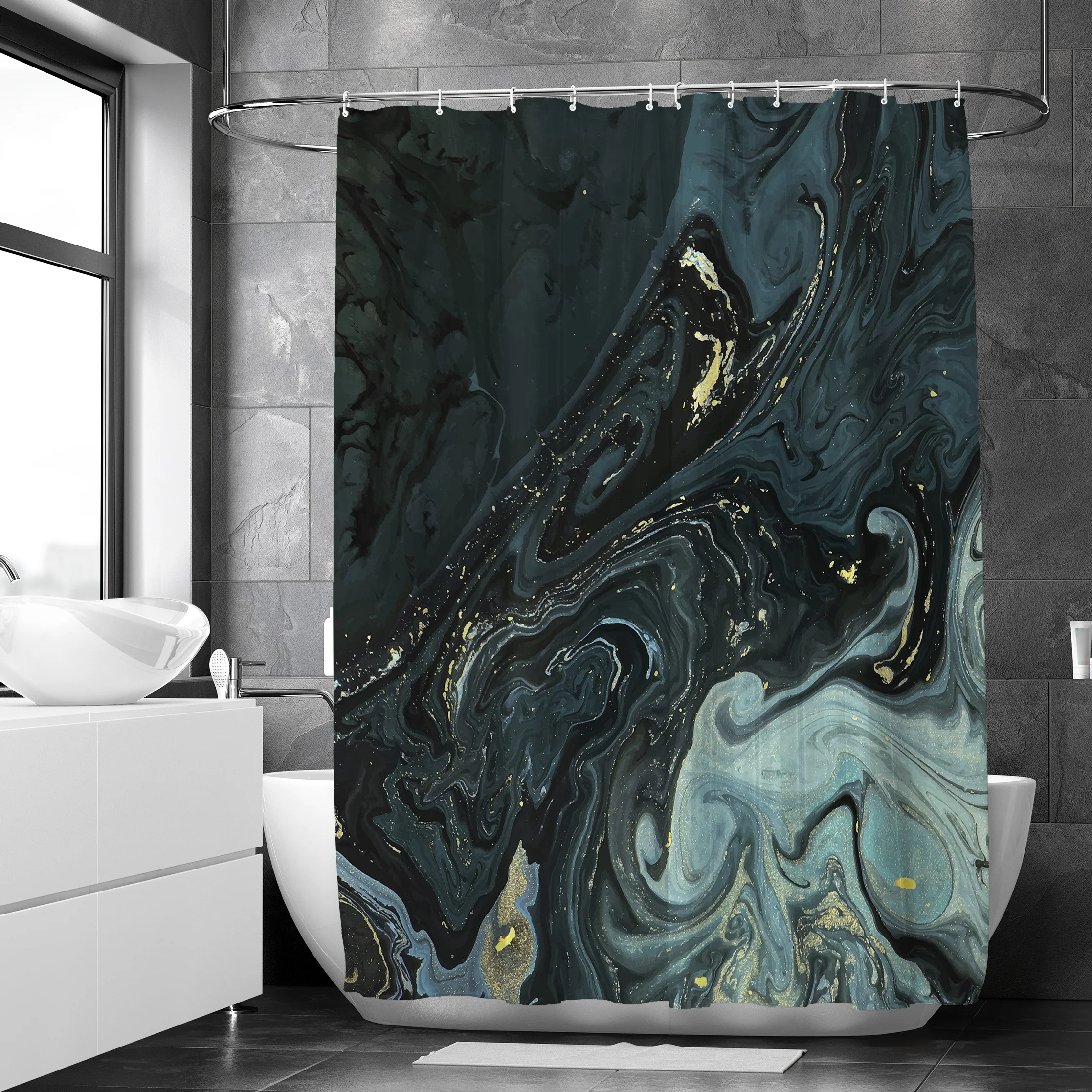 Free Shipping Luxury Modern Marble Shower Curtain Waterproof Bathroom Curtain Waterproof  Shower Curtain With 12 Hook