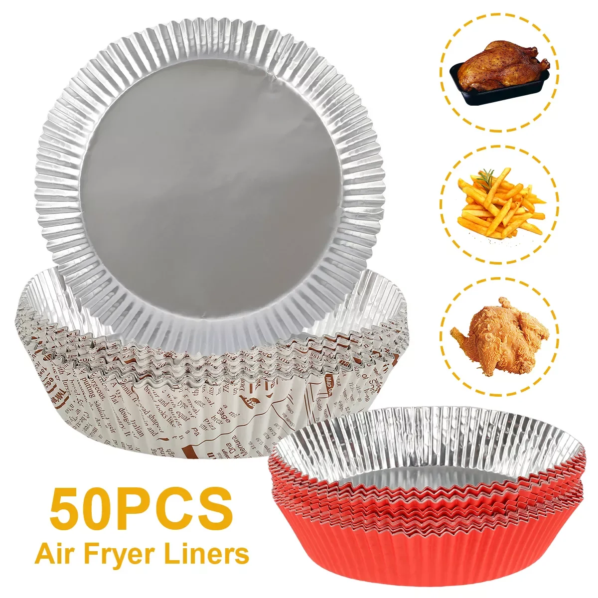 

50Pcs Oil-Proof Aluminum Foil Tin Box Round Disposable BBQ Tray Non-Stick Liner Steaming Basket Mat Food Bakeware Kitchen Tools