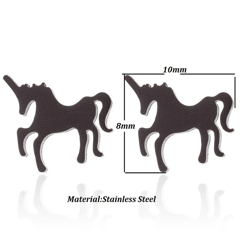 Изящные серьги-гвоздики из нержавеющей стали с изображением лошади единорога