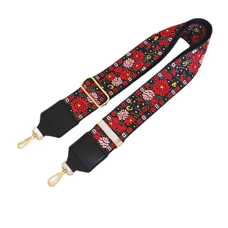 

Nylon Leather Bag Strap Embroidered Flower Women's Crossbody Shoulder Bag Strap
