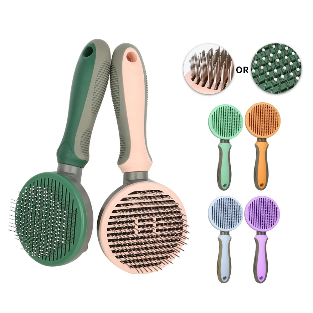 

Factory Wholesale LOW MOQ Six Colors Self Cleaning Pet Pin Brush Cat Dog Grooming Slicker Brush