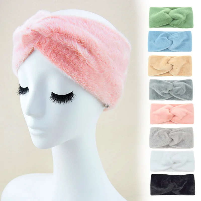 

Faux Fur Headbands Knitted Woolen Headband Solid Elastic Twist Hairband Hair Accessories Warm Hairband Hair Bands Headbands