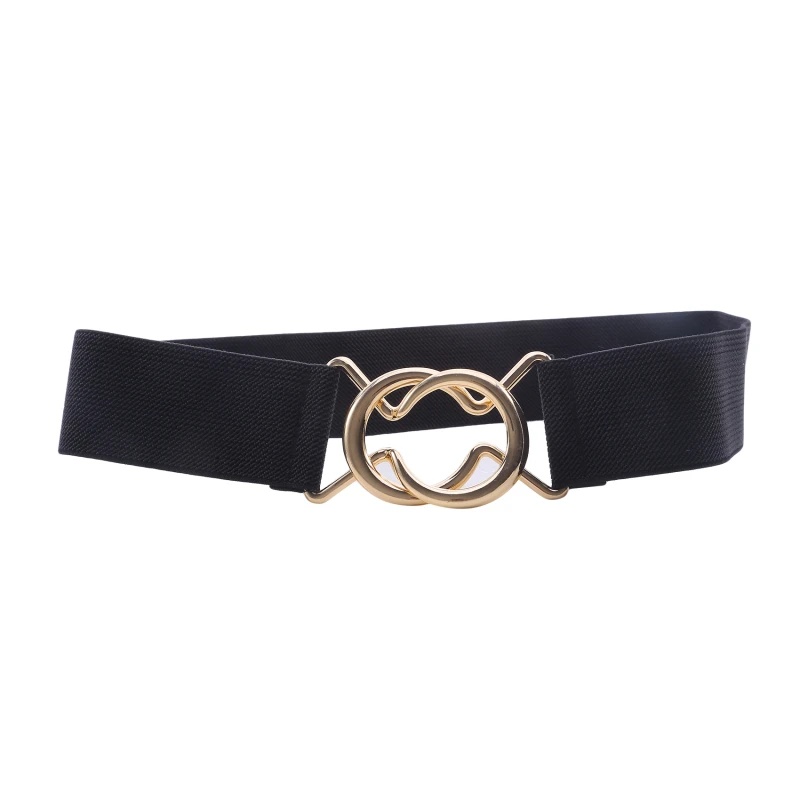 

Belts Women Black Waist Elastic Ladies Band Round Buckle Decoration Coat Sweater Fashion Dress Rice White