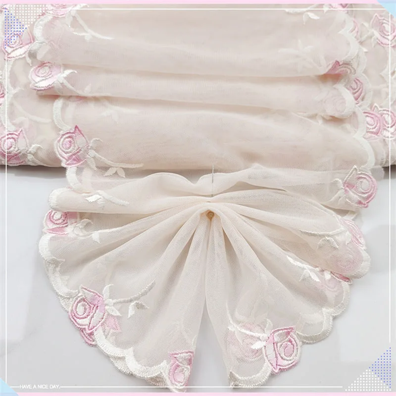

30Yards Two Sides Pink Flowers Lace Trim Tulle Embroidery Lace Fabric Ribbon Lace Trimmings Bra Dress Costume Decoration DIY New