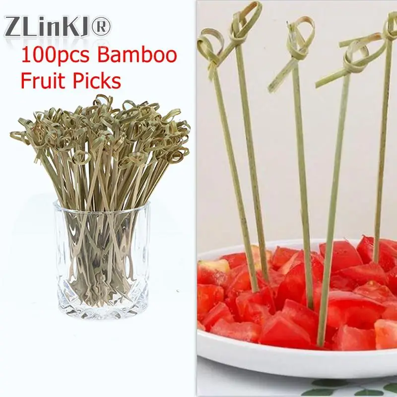

100pc Disposable Bamboo Knot Skewers Bamboo Knot Picks Fruit Picks Cupcake Toppers Cocktail Picks With Twisted Ends Party Supply