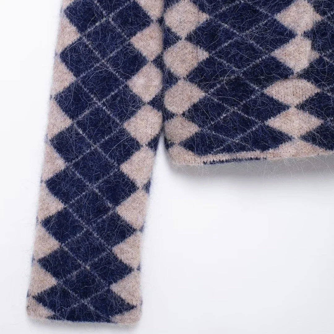 ZA женский осенне-зимний новый вязаный кардиган 2024 с круглым вырезом и