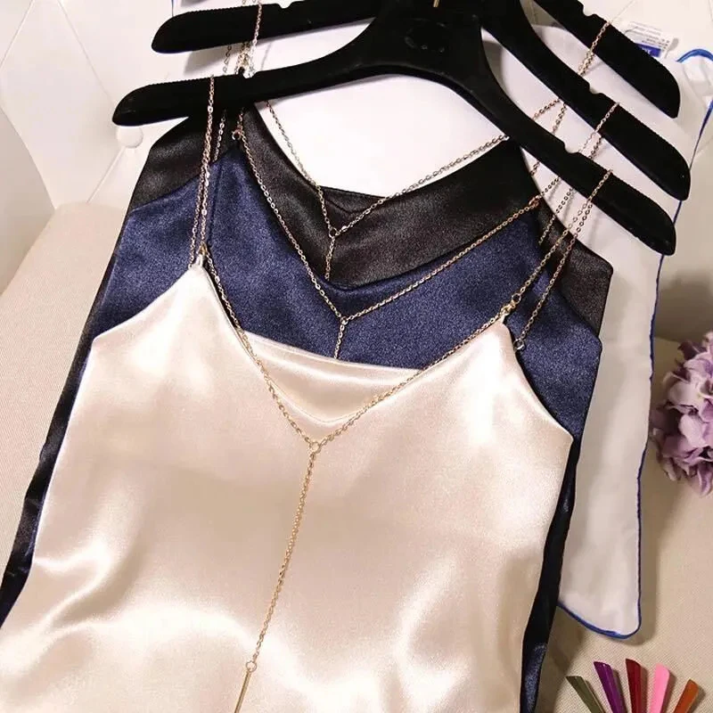 

Женская атласная майка-топ, однотонная белая блузка свободного покроя в Корейском стиле