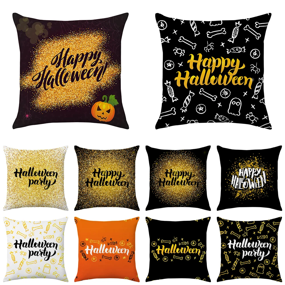 

Hallowenn Party Throw Pillow Cover 45x45cm Letters Print Home Decorative Sofa Cushion Cover Living Room Office Car Pillow Case