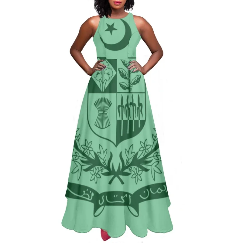 

Pakistan State Emblem Design Ladies Casual Vestido Largos One Piece Elegant Women Flare Sundress Female Long Prom Dress Clothing