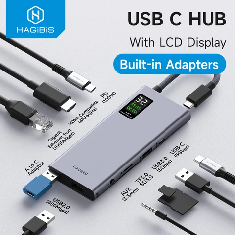 Hagibis USB C концентратор с ЖК-дисплеем