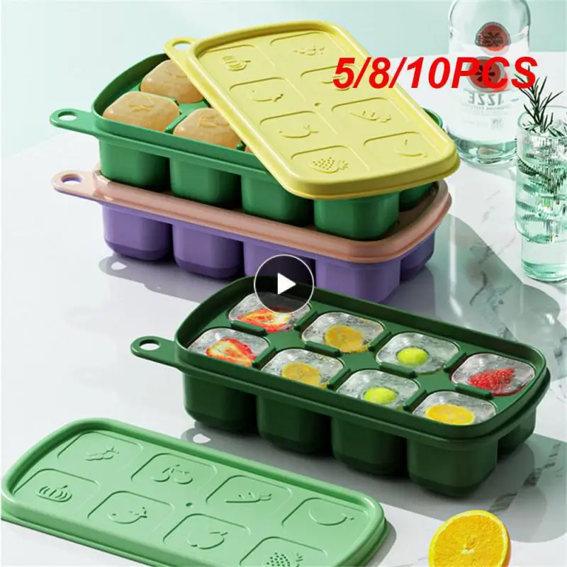 

5/8/10PCS Reusable Ice Grid Food Grade Silicone Ice Storage Box Easy To Fall Off Trays Refrigerator