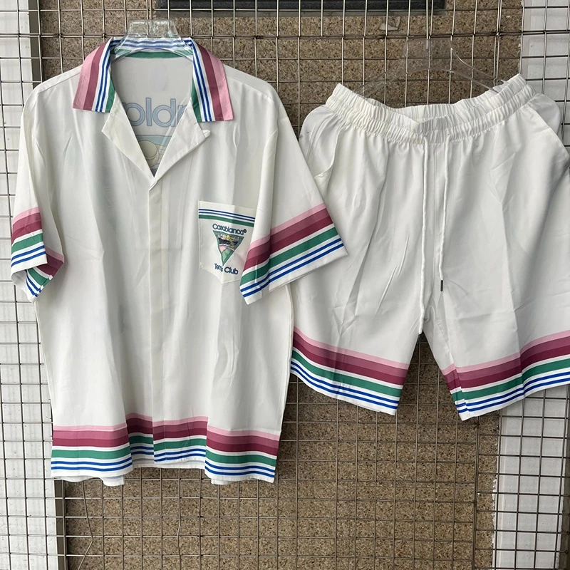 

Summer Casablanca Shirt Tennis Club Print Sports Short Sleeve Cardigan Causal Loose Holiday Hawaiian Shirt for Men Women
