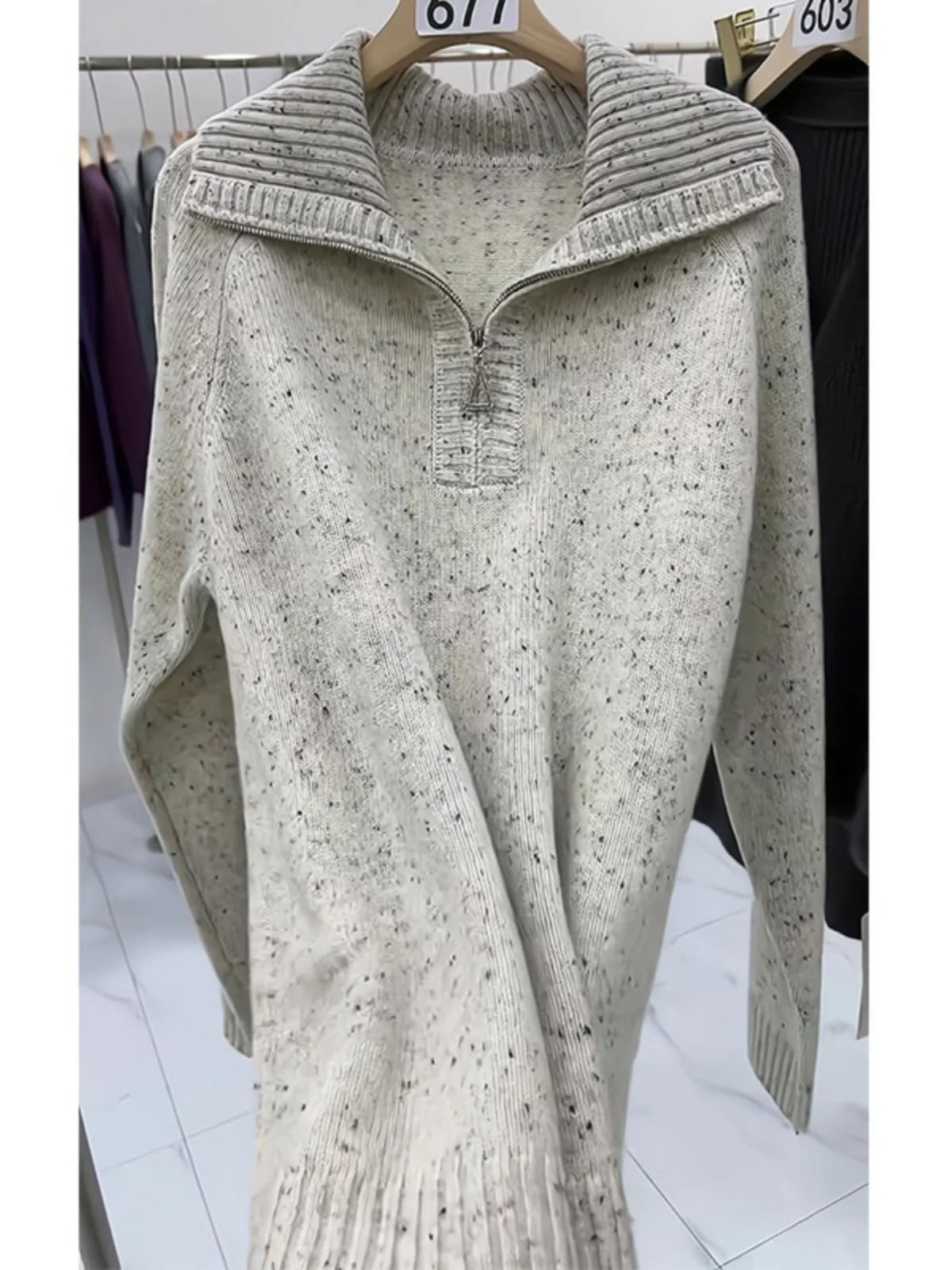 Осень-зима 2023 новый модный повседневный свитер на молнии с лацканами и цветными