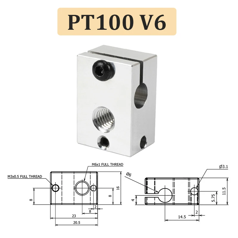 Алюминиевый нагревательный блок CR10 PT100 Volcano V6 для 3D принтера Ender-3 S1 Pro CR6 SE Elegoo ANYCUBIC