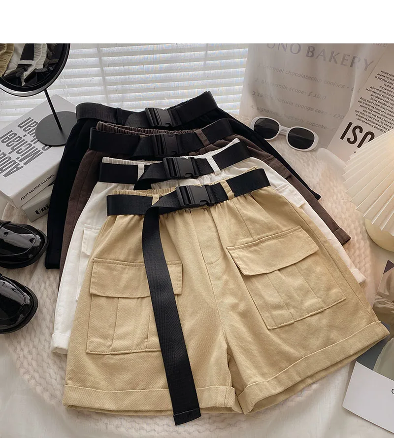 Women's new summer elastic high waist solid color casual shorts