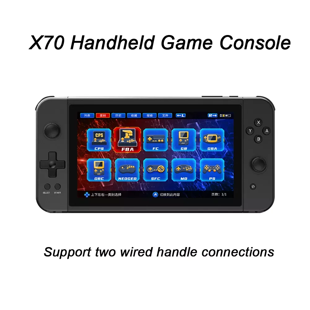 

New X70 7 Inch HD Screen Retro Video Game Console 32G/64G 10 Simulators Handheld Game Players Support Two-Player for FBA/GBA/SFC