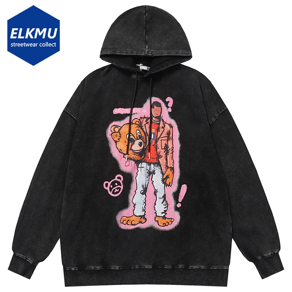 

2023 Men Streetwear Hip Hop Hoodies Printed Harajuku Oversized Pullovers Washed Vintage Sweatshirts Black Loose Man Y2K Hoodie