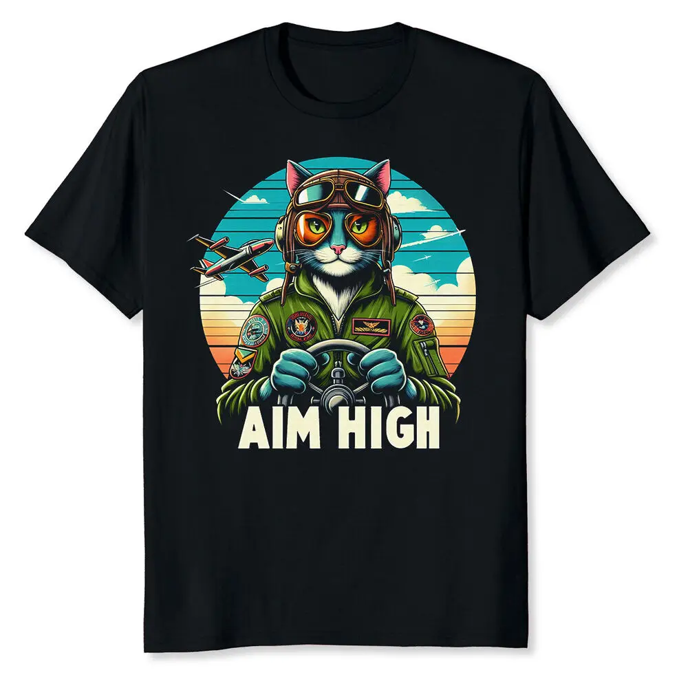 Aim High Cat Pilot For Loving Jet Fighter Pilots T-Shirt Anime Graphic T-shirts Y2K tops Unisex Summer Short Sleeve