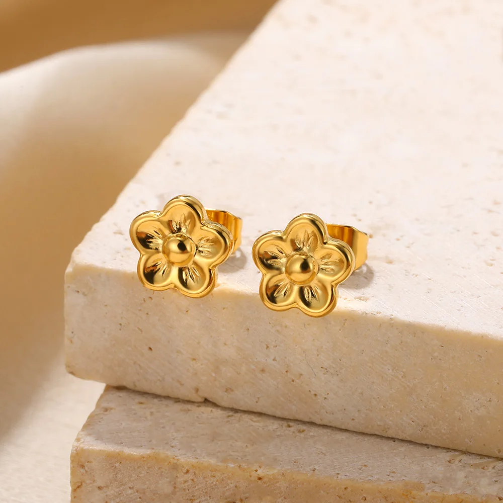

High Quality Flower Stainless Steel Earrings Gold Color Women's Earrings Gothic Piercing Exquisite Fashion Jewelry Festival Gift
