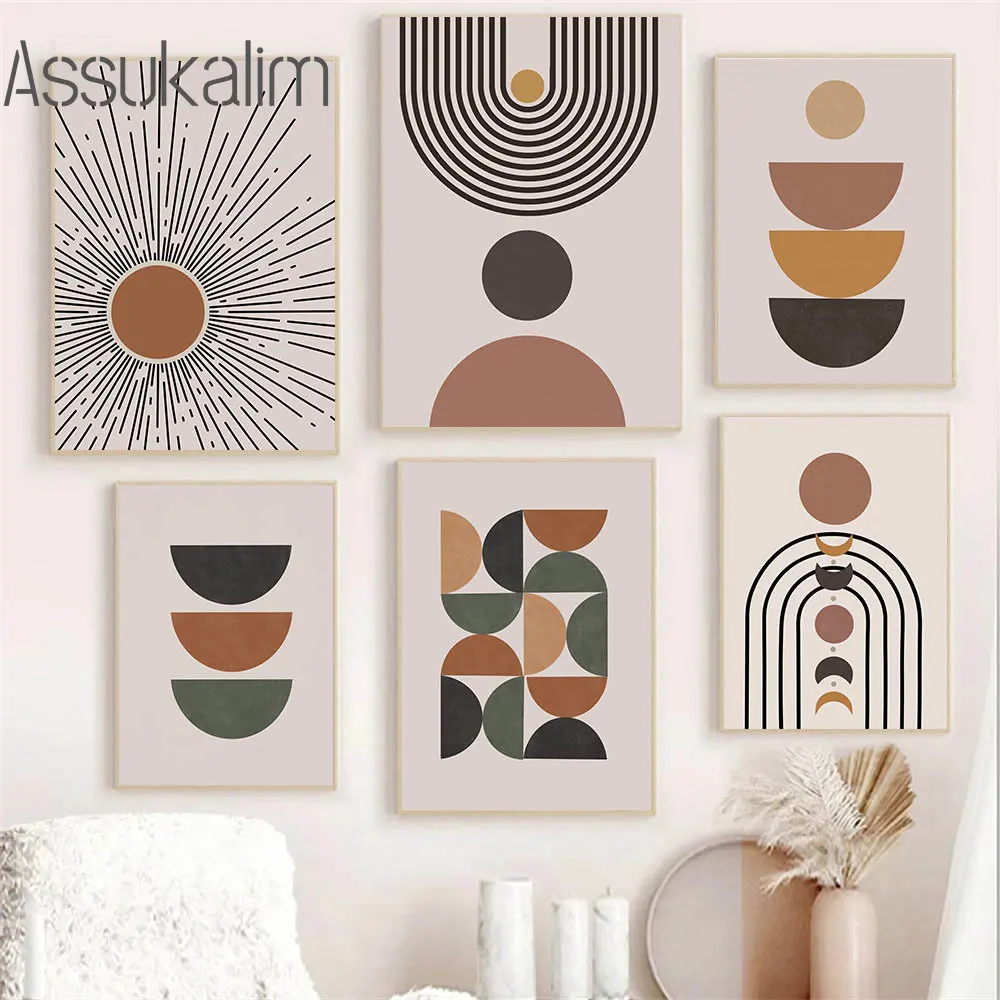 

Leaf Print Pictures Boho Wall Art Abstract Lines Canvas Poster Sunshine Art Prints Geometric Poster Nordic Posters Home Decor