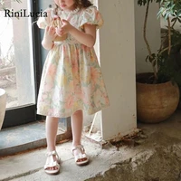 rinilucia 2022 long sleeve dress for girl print floral lace kid clothes baby ruffles knee length party wear summer dress clothes