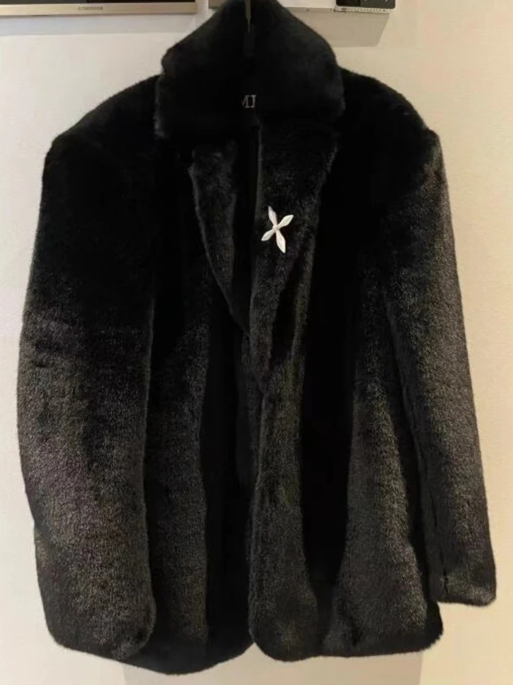 Black Faux Fur Coat Loose Suit Collar Mink Fur Coat Femme Vintage Fluffy Jacket Overcoat Winter Clothes Women 2022 Fashion Coats