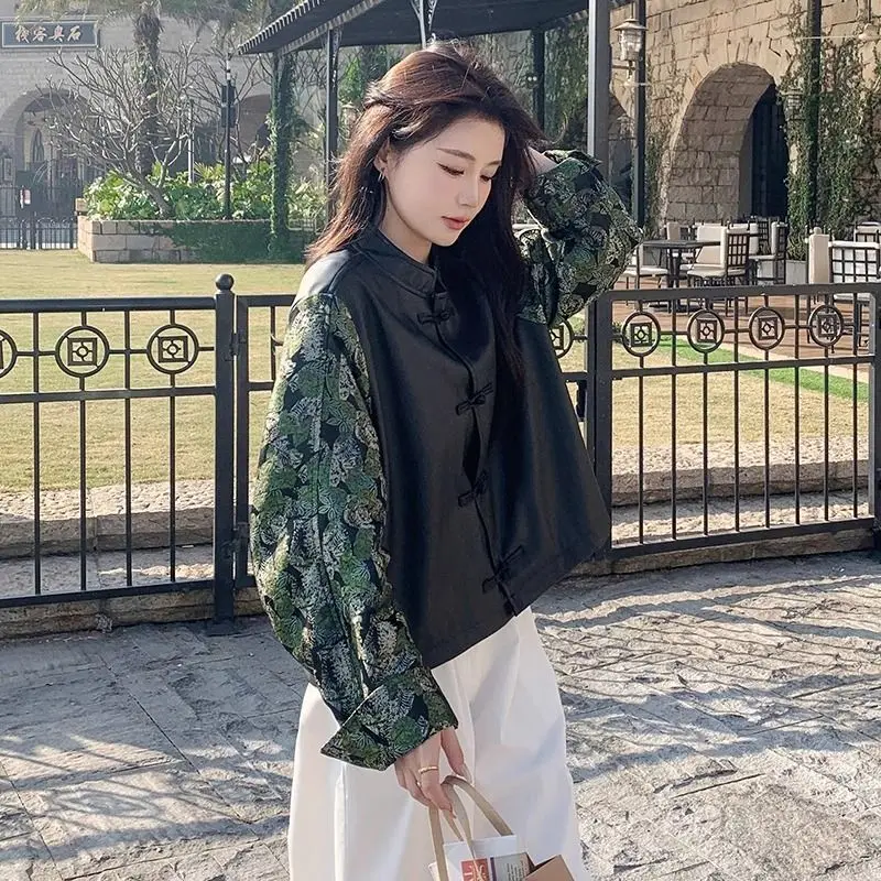 Осенняя новая короткая куртка в китайском стиле с прострочкой и дисковой пряжкой