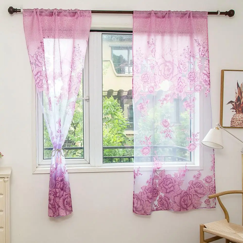 Роскошные занавески с цветочным принтом прозрачная тюлевая вуаль занавеска