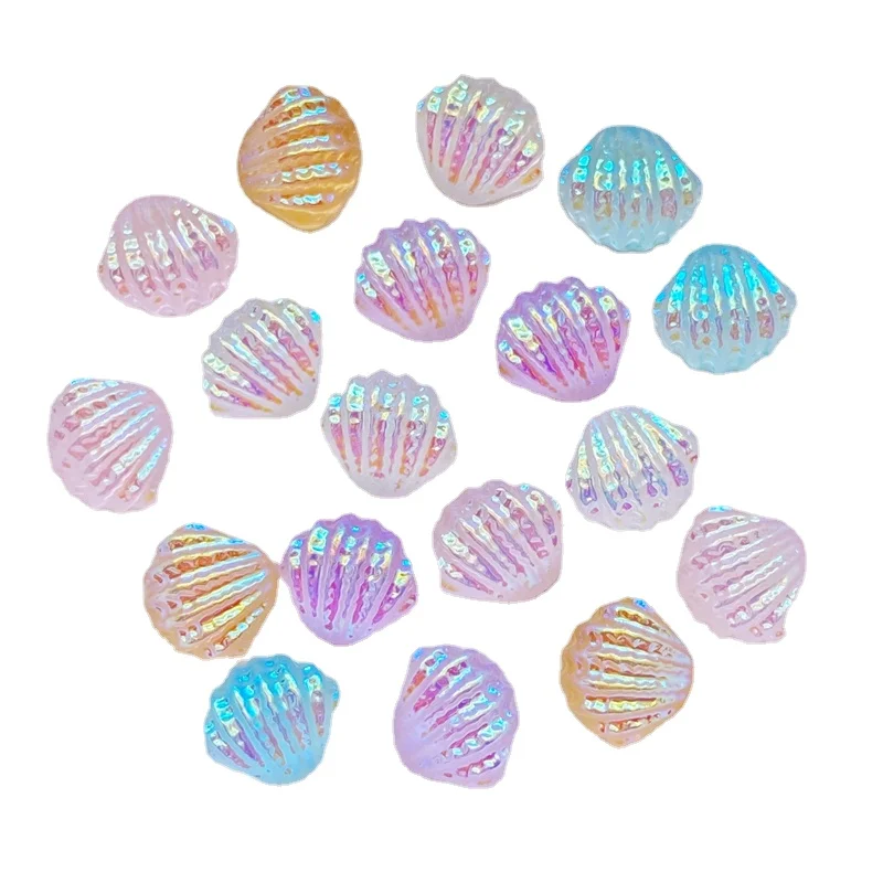 

100Pcs/10mm New Cute Mini Shiny Shell Resin Figurine Crafts Flatback Ornament Jewelry Making Nail Art For Accessories
